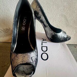 ALDO Adaliwiel Metallic Peep Toe Heels | 7 | Gently Worn